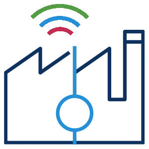 Ein Pictogram das eine Fabrik in den Farben von Codronic darstellt