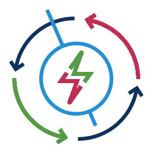 Ein Pictogram das einen Blitz in einem Kreis in den Farben von Codronic darstellt